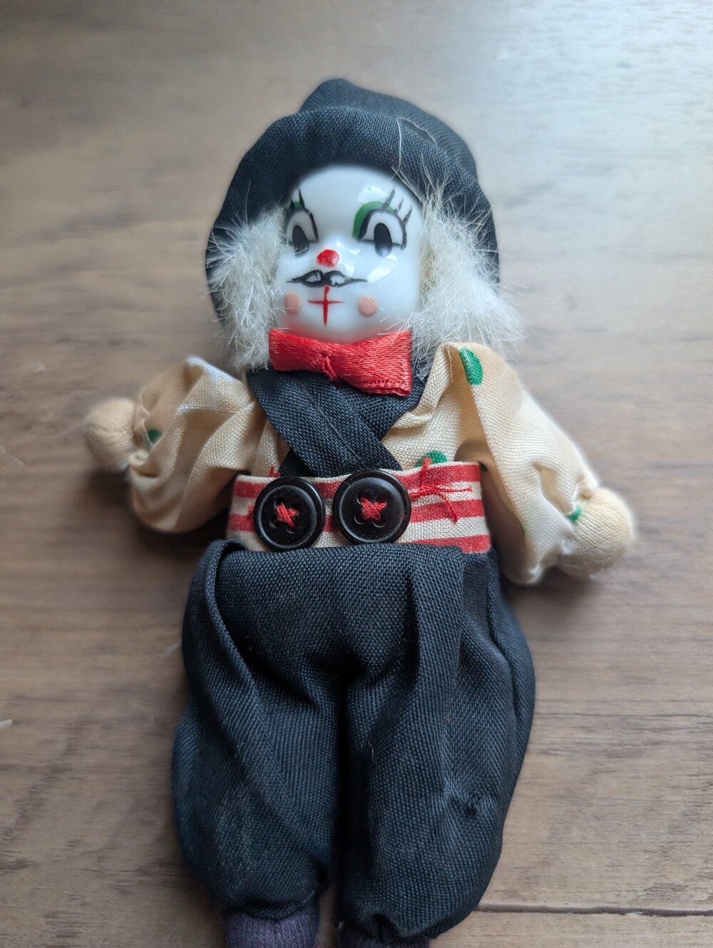 Vintage Classic Black-and-Cream Clown- Porcelain Face To